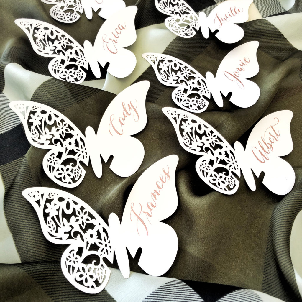 Pack of 50 White & Silver Butterflies Wedding Place Cards XPPC10